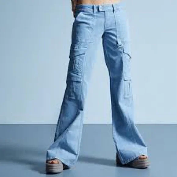 4/$15 PacSun Light Blue Flare Cargo Jeans - Picture 1 of 8
